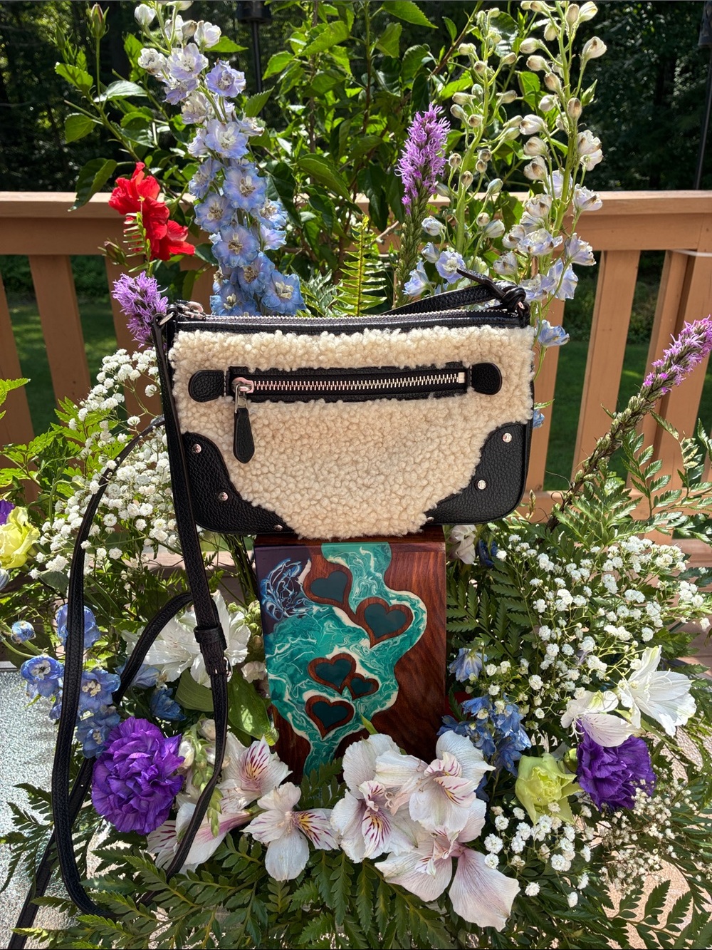 Coach Black & Cream Sherpa Crossbody Bag